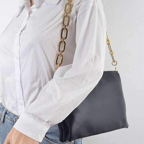 Black Faux Leather Designer Inspired Crossbody Bag - Picture 5 of 9